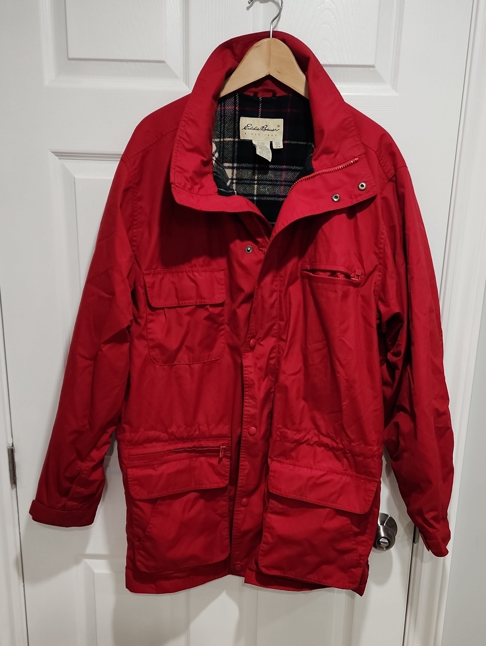 Vintage Eddie Bauer Long Coat Jacket Wool Plaid Lining Mens Large Tall